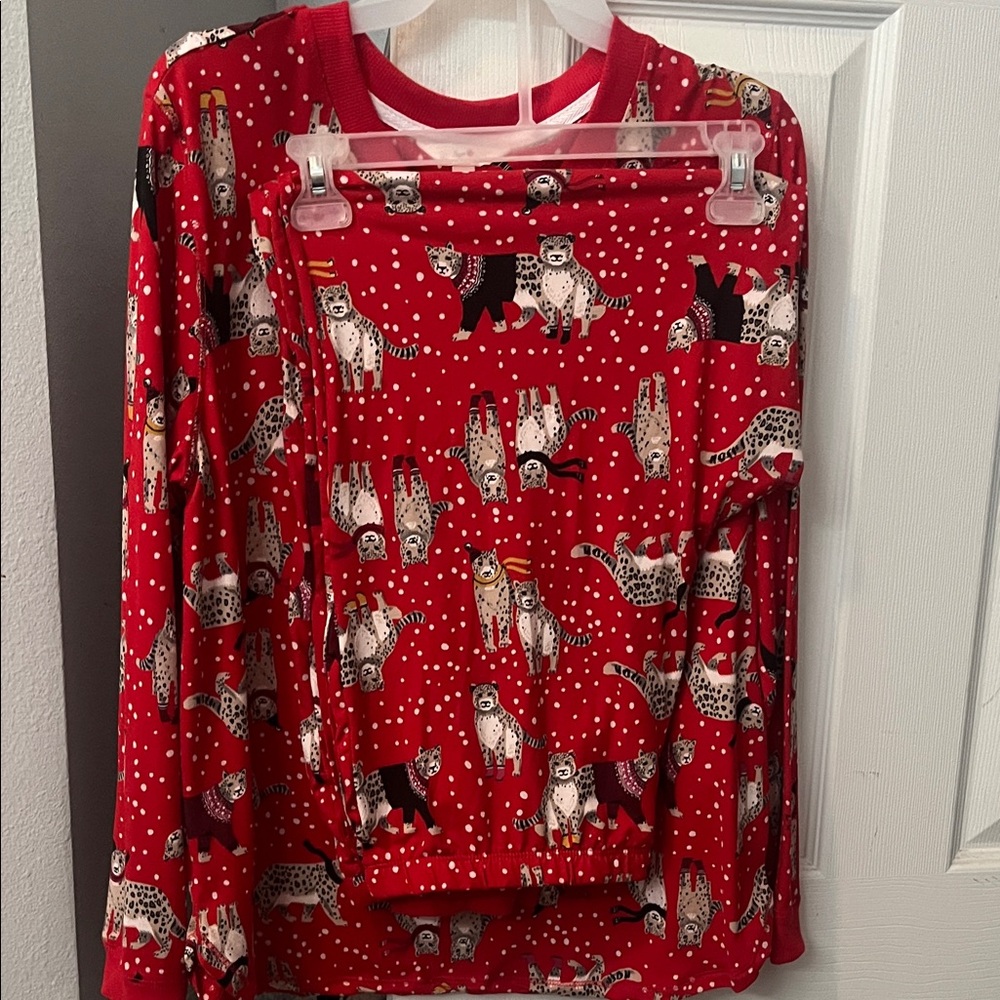 Women's Red Pajama Set with Animal Print